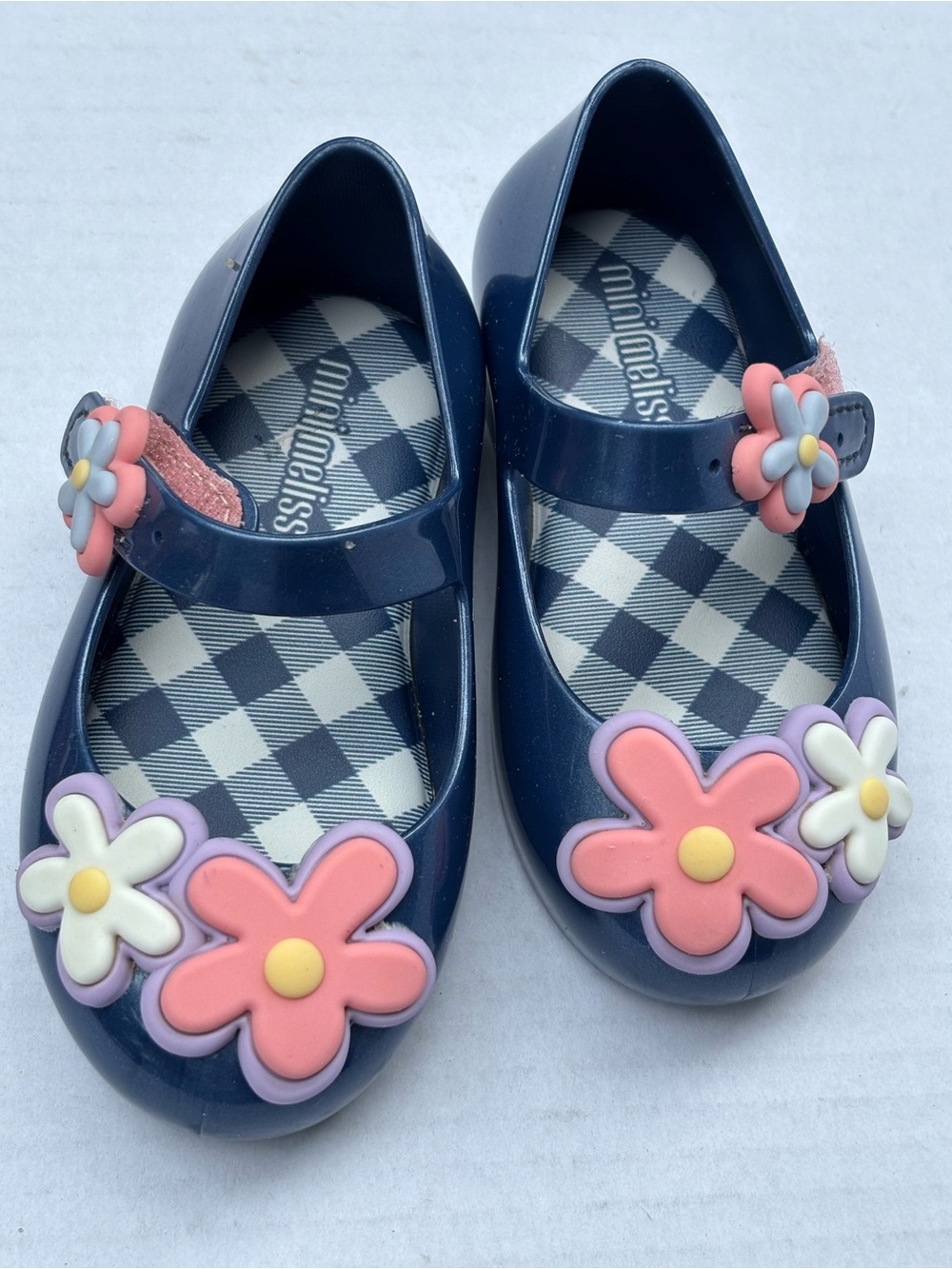 Mini Melissa Navy Jelly Mary Jane Shoes Pink Purple Flowers Size 6 Sweet Love